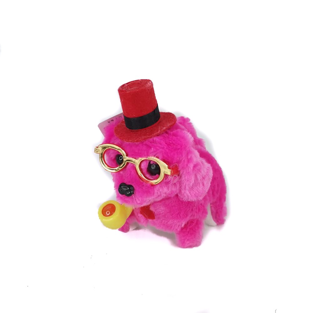 BATTERY PET DOG WITH HAT  HOT PINK