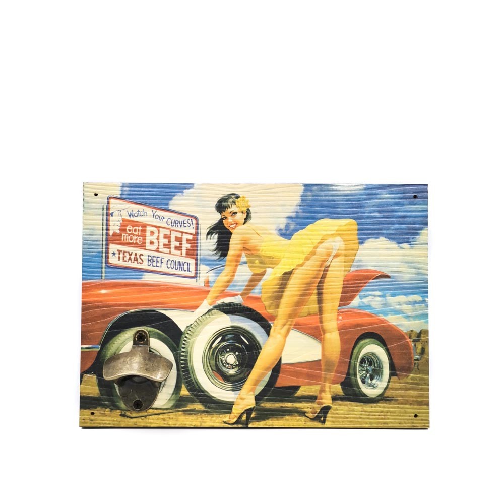 Retro wooden wall bottle opener