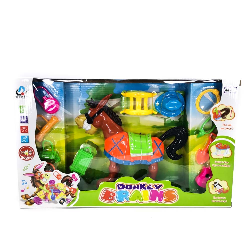 WALKING DONKEY TOY  WITH ACCESSOREIS (brown/orange/green)