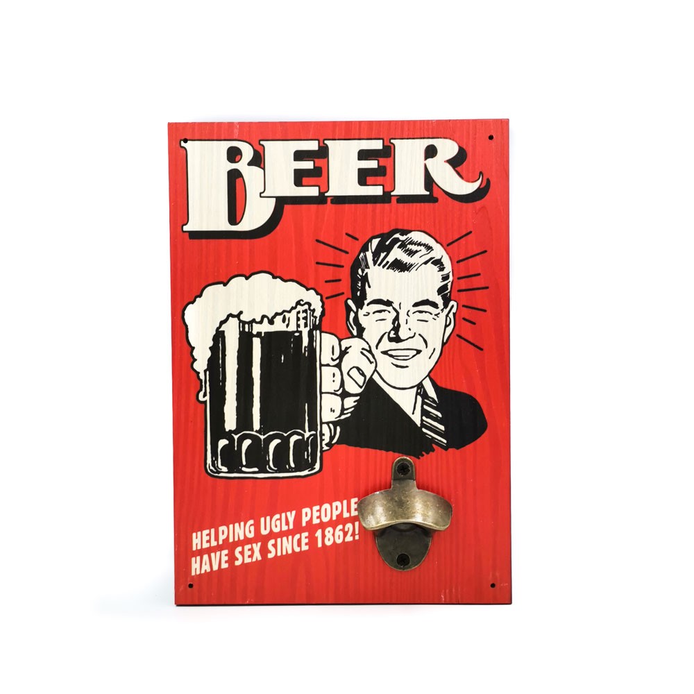 Retro wooden wall bottle opener