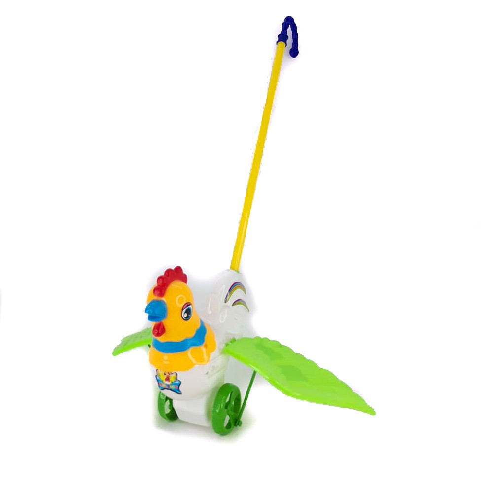 ROOSTER PLASTIC  PUSH TOY (GREEN WINGS)