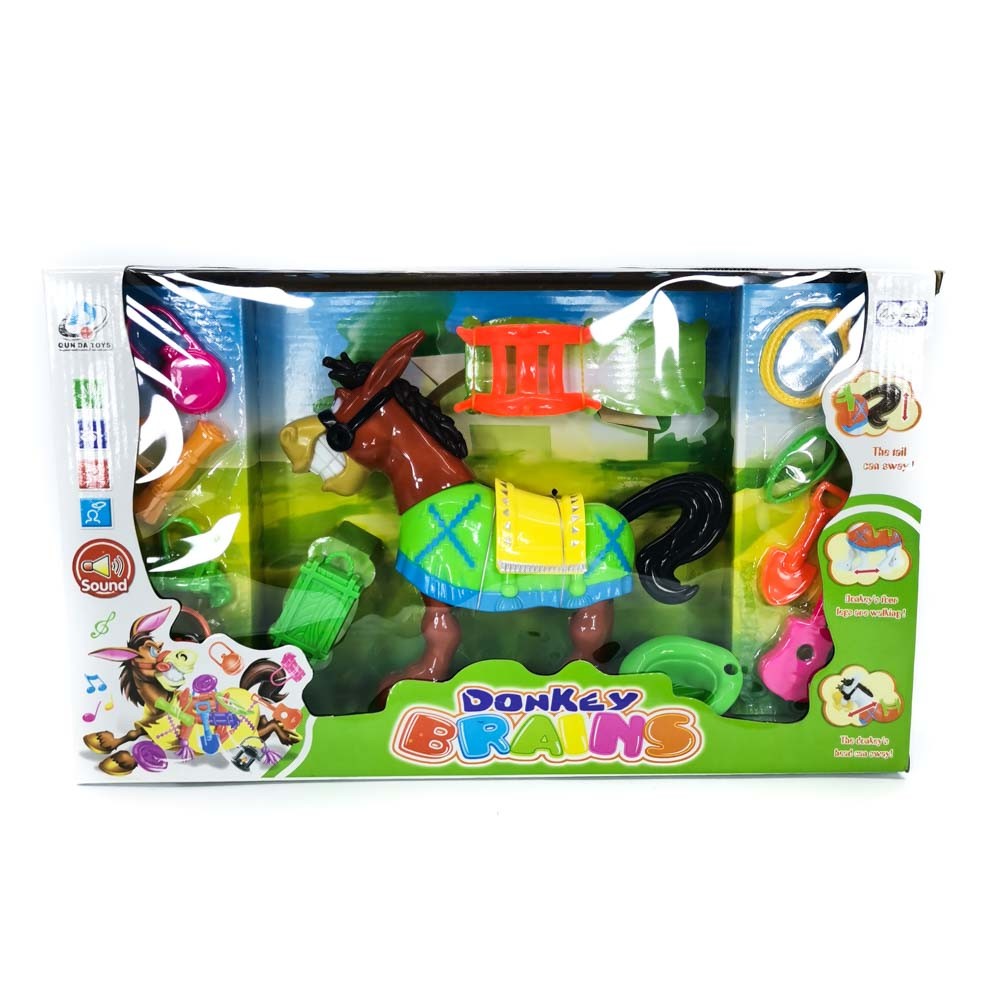 WALKING DONKEY TOY  WITH ACCESSOREIS(brown/green/yellow)