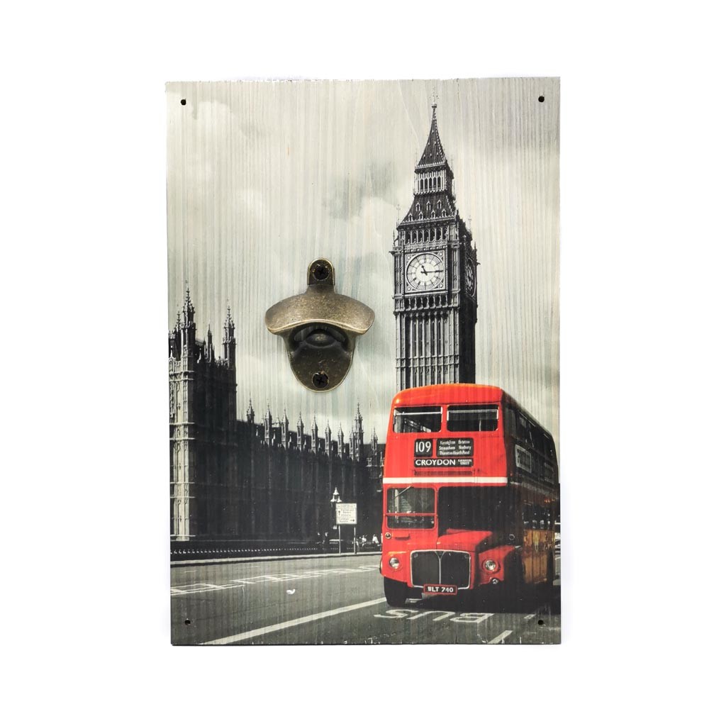 Retro wooden wall bottle opener